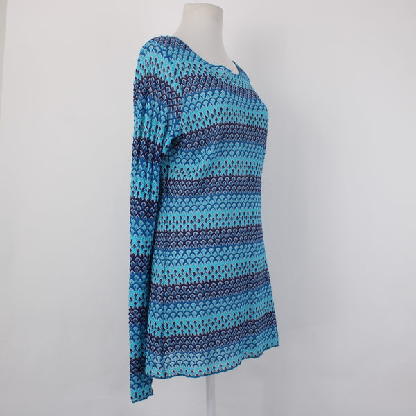 Moving Comfort Top NEW Sz L Blue Aqua Open Knit 100% Nylon Top