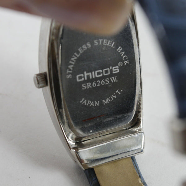 Chicos SR626SW Blue Silvertone Croco Embossed Hinged Bracelet Wrist Watch