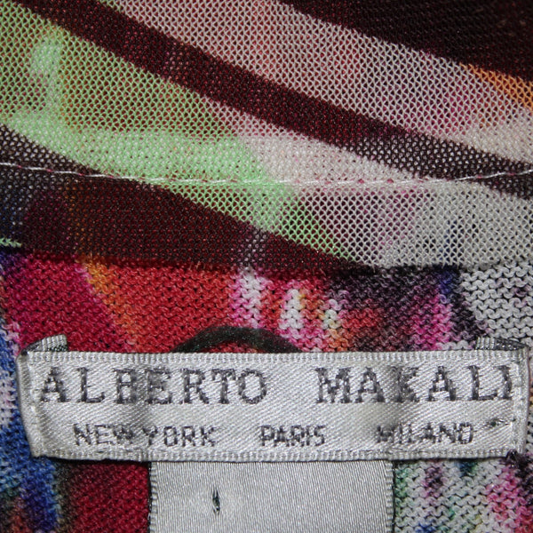 Alberto Makali Top Sz L Blue Multi Color V Neck Embellishments Rayon Nylon Top