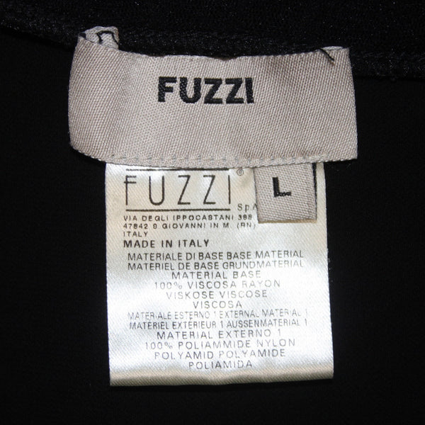 Fuzzi Top Sz L Black Ruching Sleeveless Round Neck 100% Viscose Top
