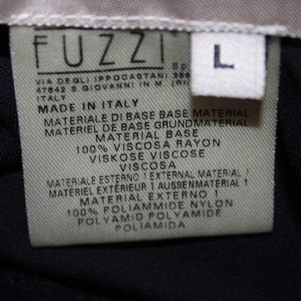 Fuzzi Top Sz L Black Ruching Sleeveless Round Neck 100% Viscose Top
