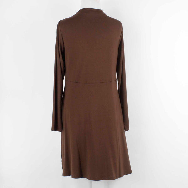 Lisa Rinna Sz XS Brown High Neck Asymmetric Split Sides Rayon Spandex Knit Tunic