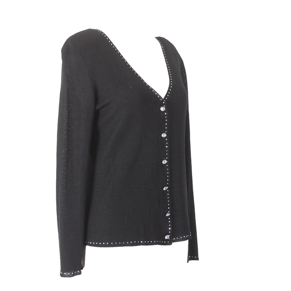 Dana Buchman Cardigan Sweater Sz S Black Rhinestones Rayon Nylon Sweater