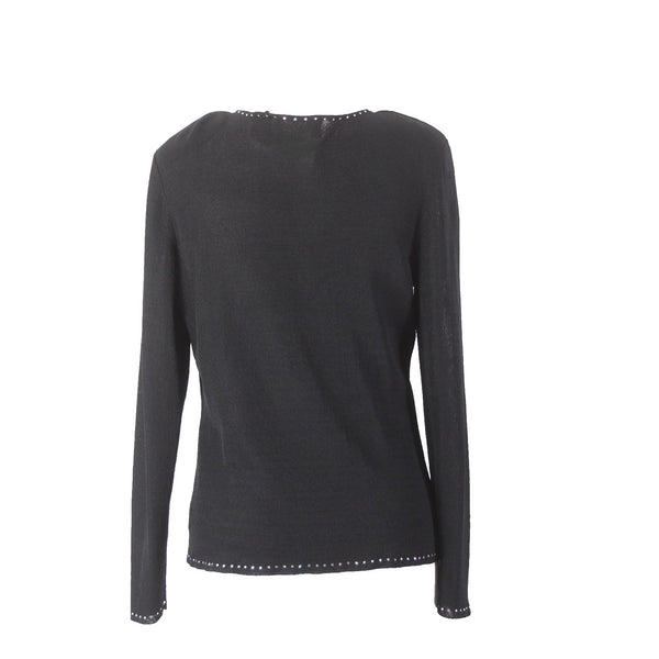 Dana Buchman Cardigan Sweater Sz S Black Rhinestones Rayon Nylon Sweater