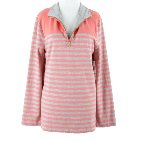 Jones New York NEW $79 Sz L Coral Gray Stripe Pullover Cotton Polyester Top
