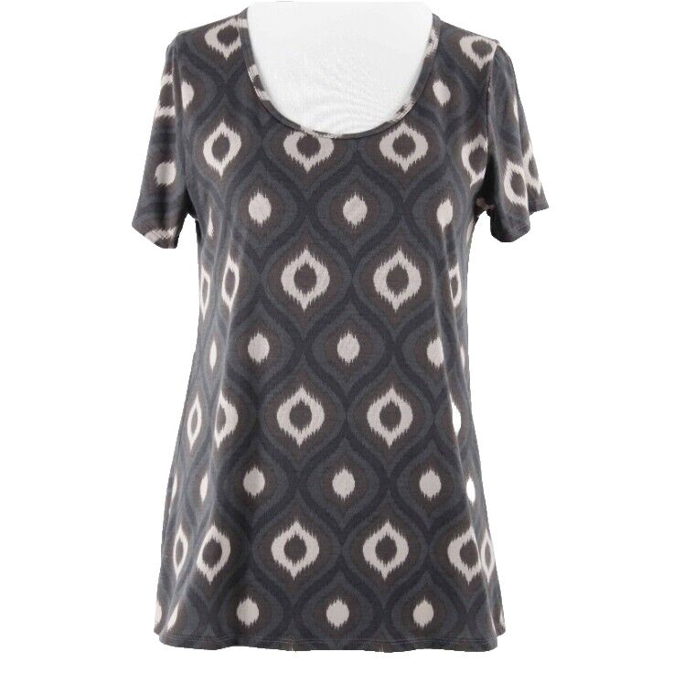 LuLaRoe Sz XS Brown Cream Gray Hi Lo Poly Spandex Knit Top