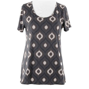 LuLaRoe Sz XS Brown Cream Gray Hi Lo Poly Spandex Knit Top