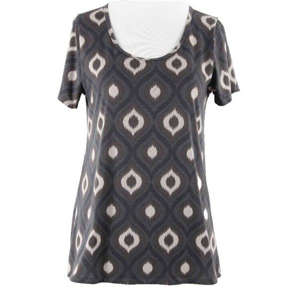 LuLaRoe Sz XS Brown Cream Gray Hi Lo Poly Spandex Knit Top