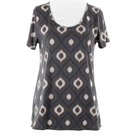 LuLaRoe Sz XS Brown Cream Gray Hi Lo Poly Spandex Knit Top