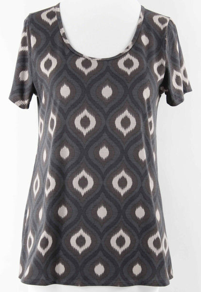 LuLaRoe Sz XS Brown Cream Gray Hi Lo Poly Spandex Knit Top