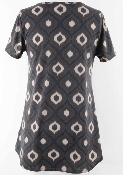 LuLaRoe Sz XS Brown Cream Gray Hi Lo Poly Spandex Knit Top
