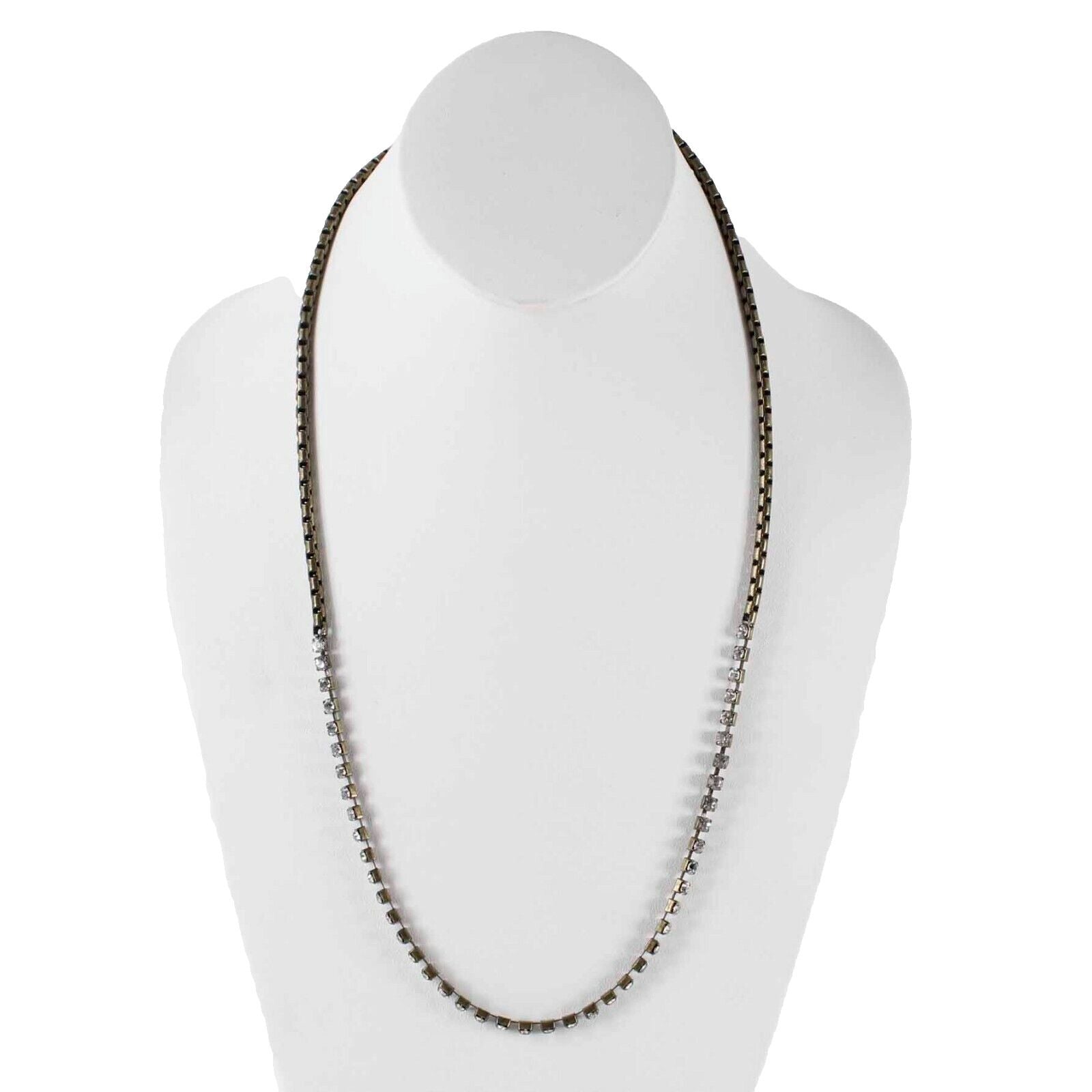 J Crew Sz 33in Mixed Media Brass Chain Rhinestone Chain Segment Necklace