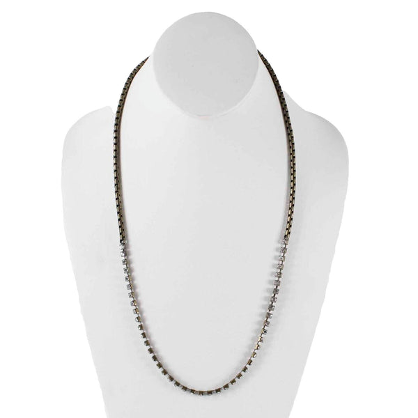 J Crew Sz 33in Mixed Media Brass Chain Rhinestone Chain Segment Necklace