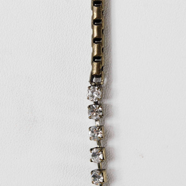 J Crew Sz 33in Mixed Media Brass Chain Rhinestone Chain Segment Necklace