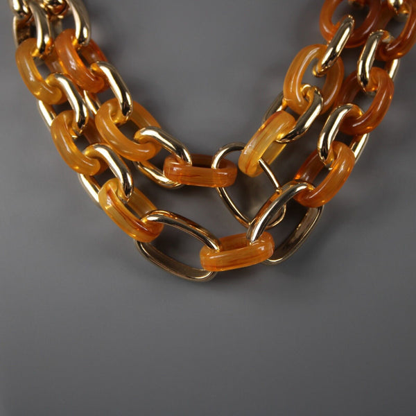 Banana Republic Goldtone Orange Amber Chain Link Multi Statement 19" Necklace