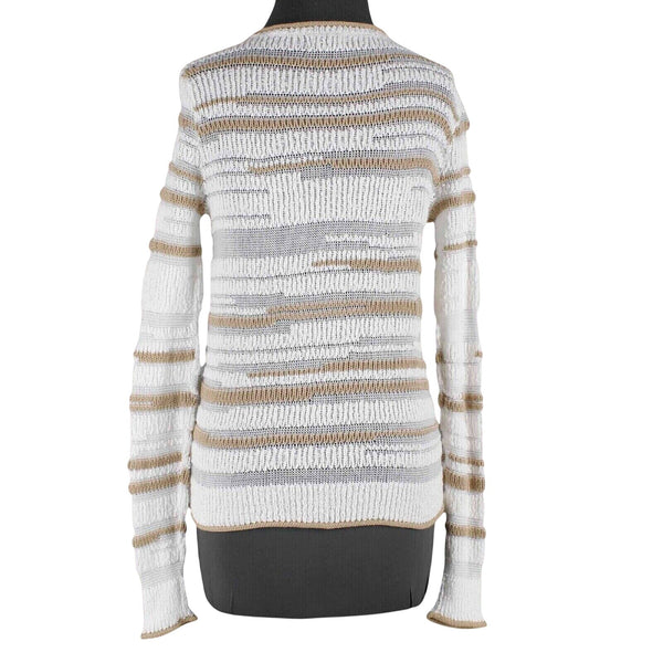 Ana Petite Top Sz PS White Gold Open Knit Striped Cotton Other Fibers Sweater