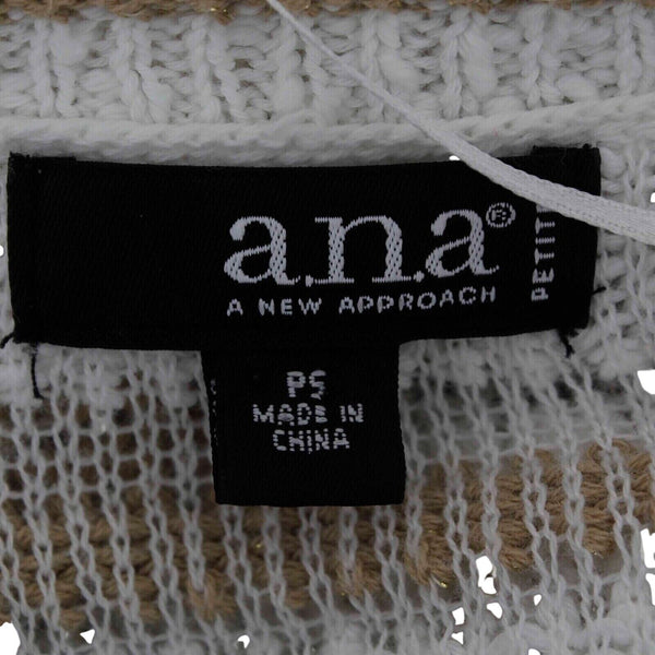 Ana Petite Top Sz PS White Gold Open Knit Striped Cotton Other Fibers Sweater