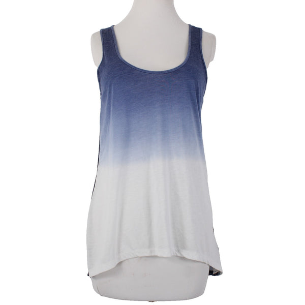 William Rast Top NEW $50 Sz SP Navy Blue White Color Block Hi Lo Polyester Top