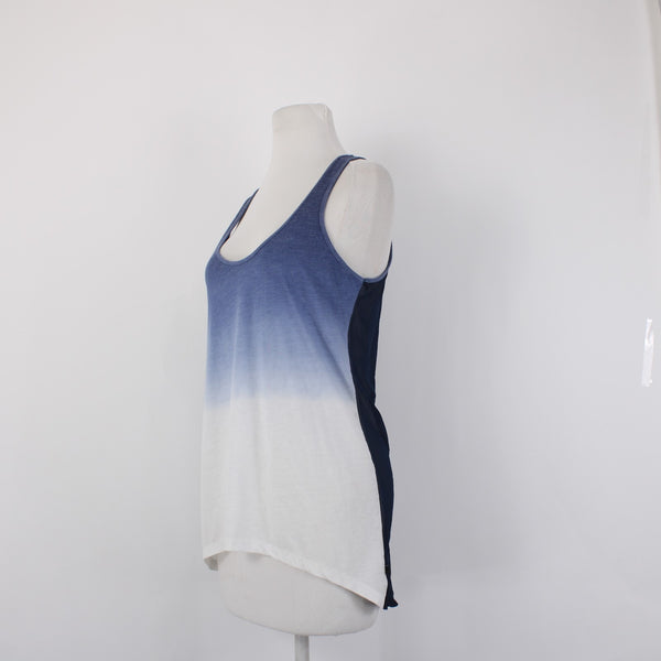William Rast Top NEW $50 Sz SP Navy Blue White Color Block Hi Lo Polyester Top