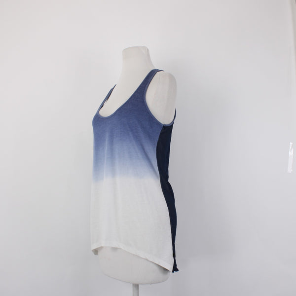 William Rast Top NEW $50 Sz SP Navy Blue White Color Block Hi Lo Polyester Top