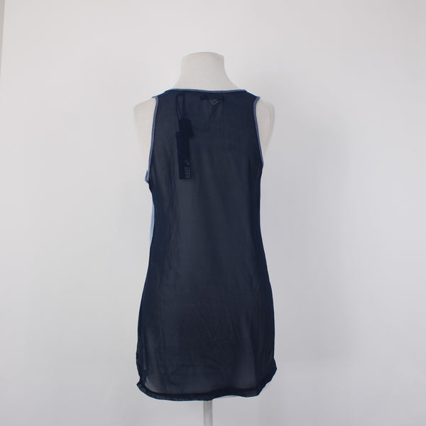William Rast Top NEW $50 Sz SP Navy Blue White Color Block Hi Lo Polyester Top