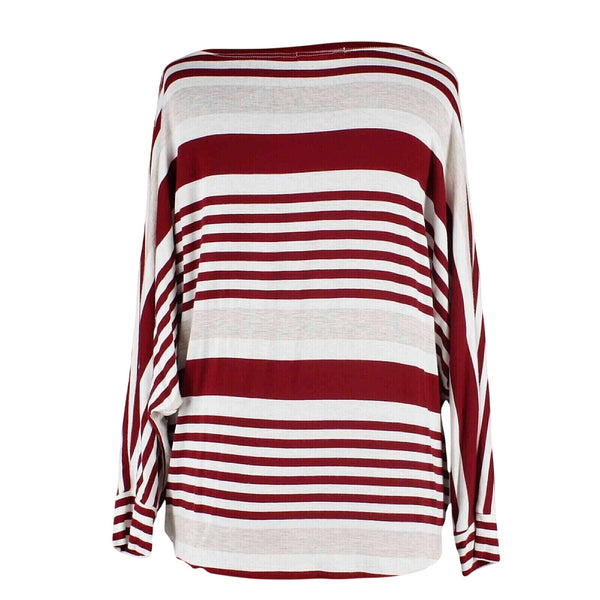 Pure Good Top Sz S Burgundy Cream White Striped Twist Front Jersey Fabric Top