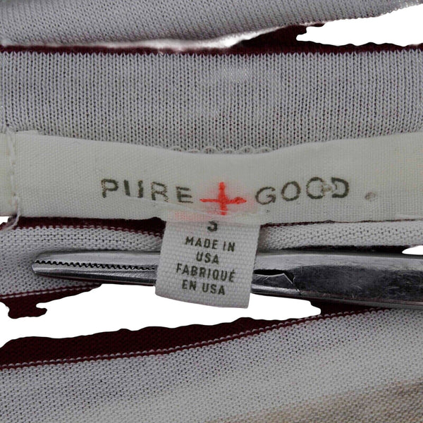 Pure Good Top Sz S Burgundy Cream White Striped Twist Front Jersey Fabric Top