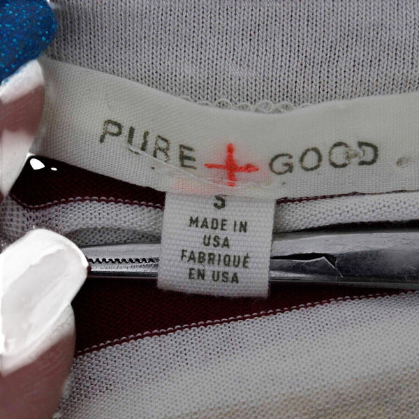 Pure Good Top Sz S Burgundy Cream White Striped Twist Front Jersey Fabric Top