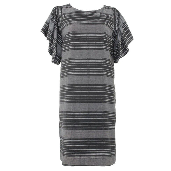 Moon River NEW $148 Sz M Black White Ruffle Sleeve Cotton Poly Dress