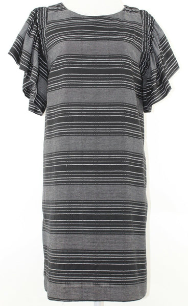 Moon River NEW $148 Sz M Black White Ruffle Sleeve Cotton Poly Dress