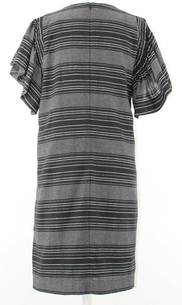 Moon River NEW $148 Sz M Black White Ruffle Sleeve Cotton Poly Dress