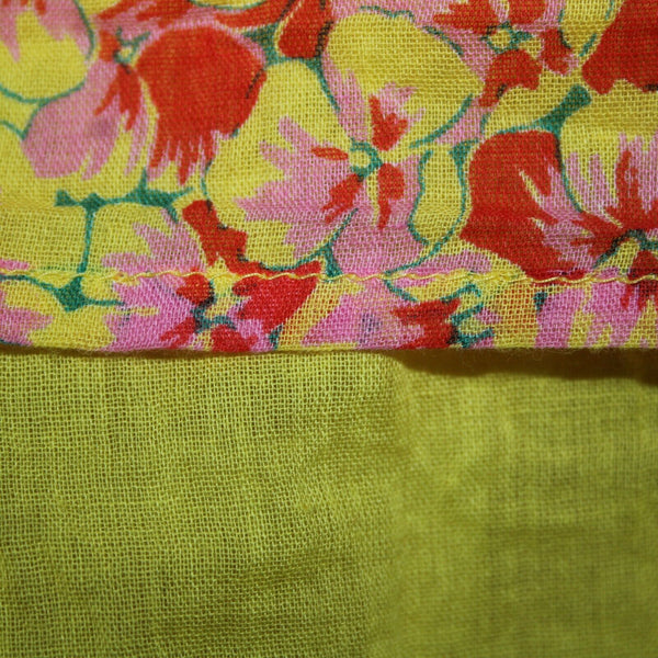 Banjanan Sz L Yellow Lemon Pink Poppy Pleated 100% Cotton Bohemian Dress