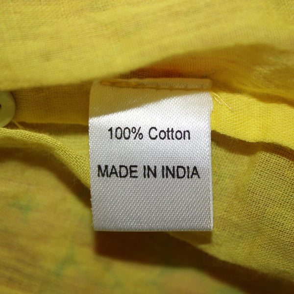 Banjanan Sz L Yellow Lemon Pink Poppy Pleated 100% Cotton Bohemian Dress