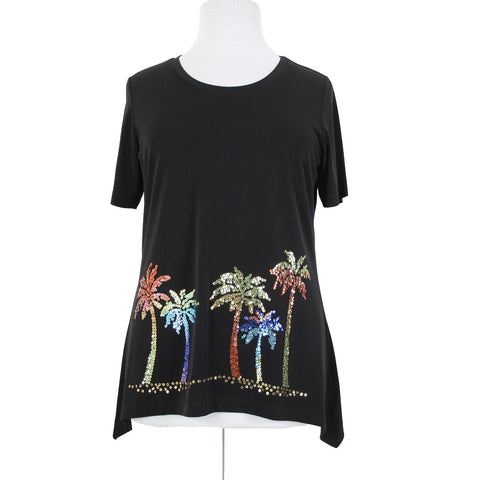 Quacker Factory Dream Knit Sz L Black Multi Color Sequin Polyester Spandex Top