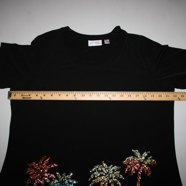 Quacker Factory Dream Knit Sz L Black Multi Color Sequin Polyester Spandex Top
