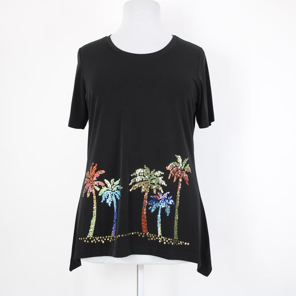 Quacker Factory Dream Knit Sz L Black Multi Color Sequin Polyester Spandex Top