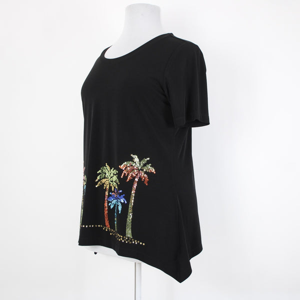 Quacker Factory Dream Knit Sz L Black Multi Color Sequin Polyester Spandex Top
