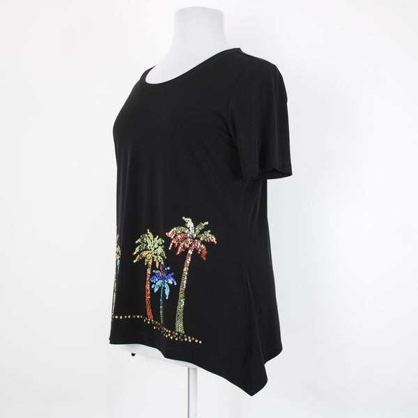 Quacker Factory Dream Knit Sz L Black Multi Color Sequin Polyester Spandex Top