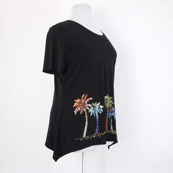 Quacker Factory Dream Knit Sz L Black Multi Color Sequin Polyester Spandex Top