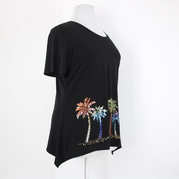 Quacker Factory Dream Knit Sz L Black Multi Color Sequin Polyester Spandex Top