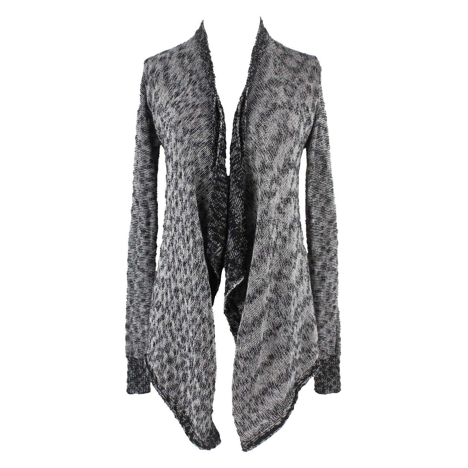 Wild Pearl Sz XS Black White Open Cascade Long Front Cotton Blend Knit Wrap