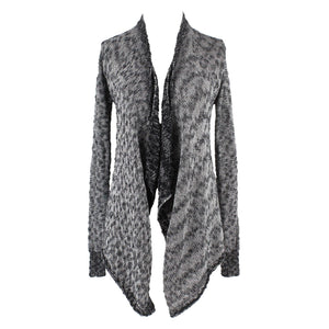 Wild Pearl Sz XS Black White Open Cascade Long Front Cotton Blend Knit Wrap