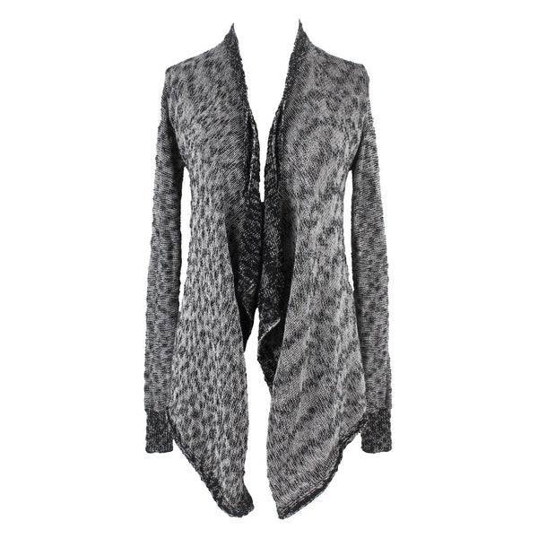 Wild Pearl Sz XS Black White Open Cascade Long Front Cotton Blend Knit Wrap