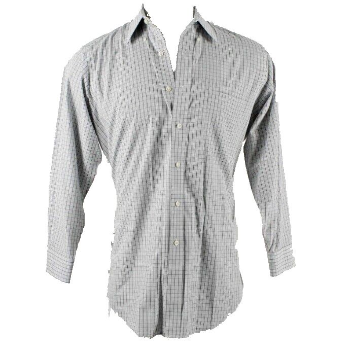 Paul Fredrick Sz 15.5-32 Gray White Multi Checks Button Down Cotton Men's Shirt