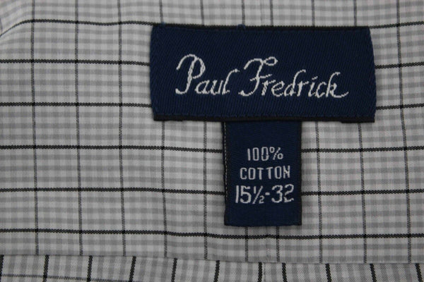 Paul Fredrick Sz 15.5-32 Gray White Multi Checks Button Down Cotton Men's Shirt