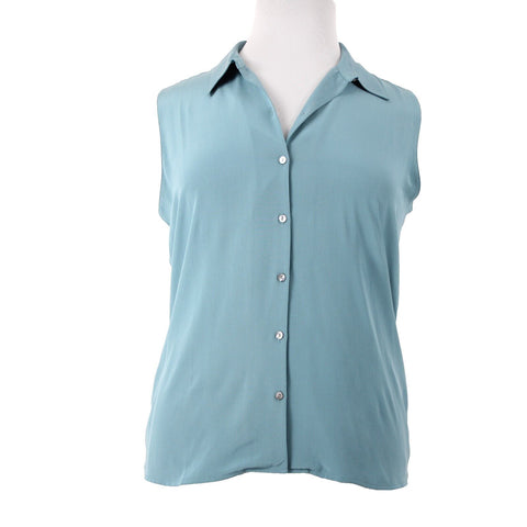 Casual Corner Vintage NEW $39 Sz 16 Blue Collared Button Down 100% Silk Top