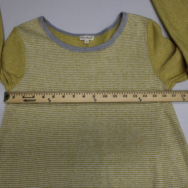 Hem Thread Sz S Yellow Gray Striped Peplum Round Neck Poly Cotton Top