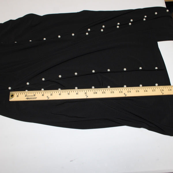 Coco Bianco Sz S Black Split Front Seam Pearl Embellished Polyester Blend Pant