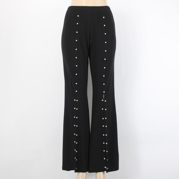 Coco Bianco Sz S Black Split Front Seam Pearl Embellished Polyester Blend Pant