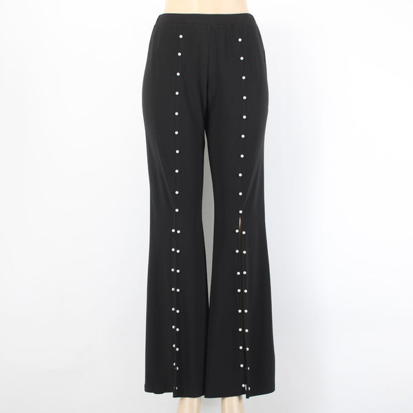 Coco Bianco Sz S Black Split Front Seam Pearl Embellished Polyester Blend Pant